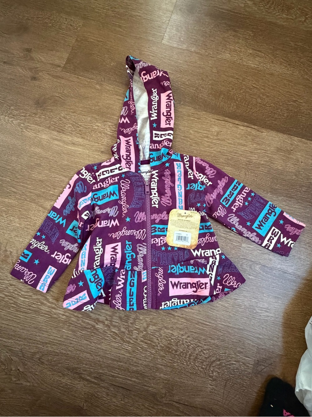 Wrangler Girls' Purple Hoodie Zip Sweatshirt with Pink & Aqua Logos